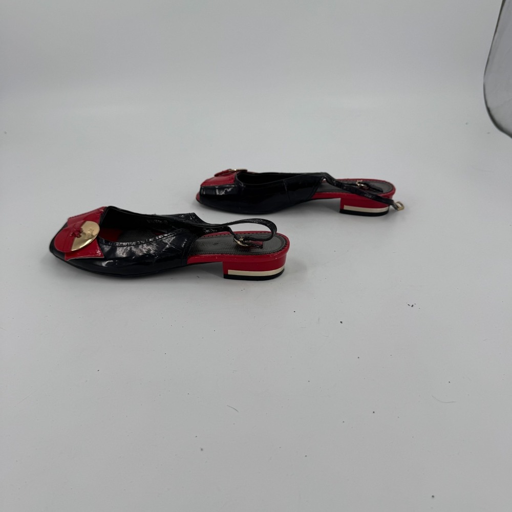 Fashion Collection Slingback Sandals Womens Size 10 Red Black Patent Leather